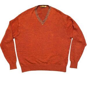 Irish Linen Orange V-Neck Men's Made in Ireland Sweater Size XL